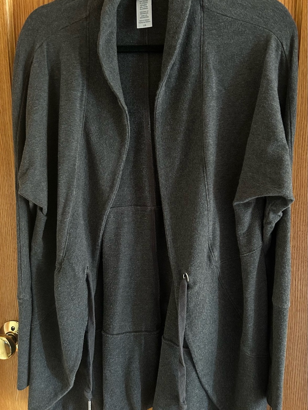 Champion Dark Charcoal Tie-Front Shirt Jacket. Sz Lg Perfect weight for Fall!